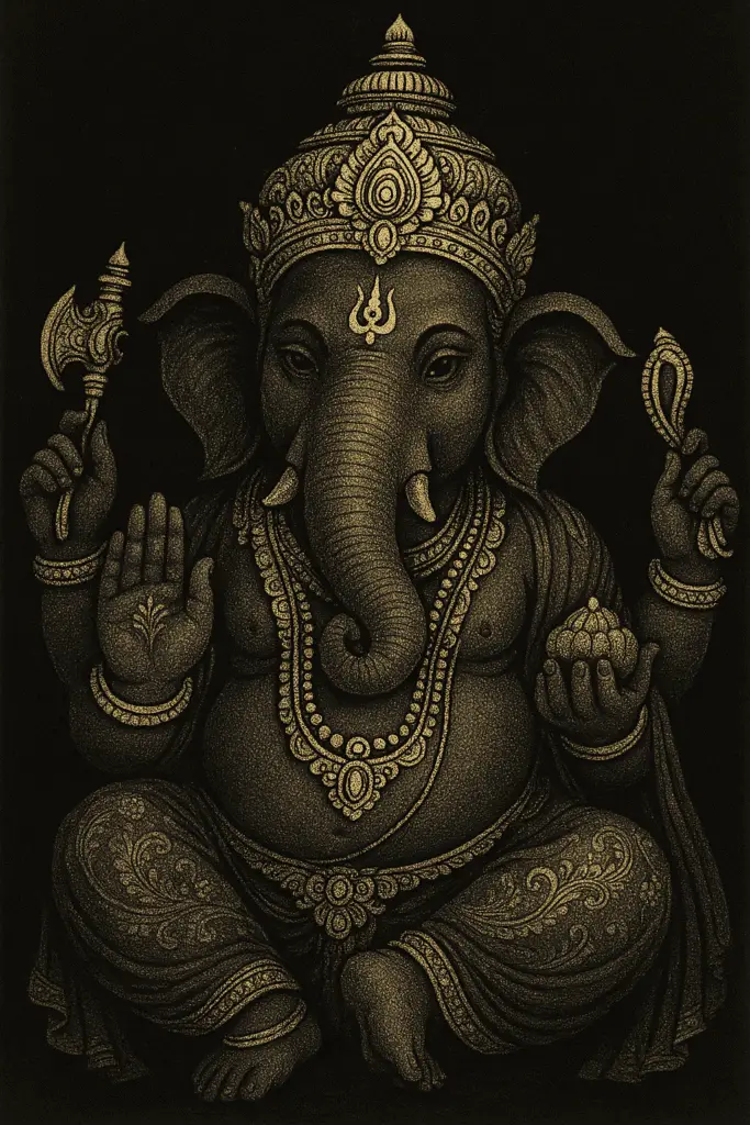 Lord Ganesha Black & Gold Wallpaper Lord Ganesha Black & Gold – Traditional design reimagined with modern tones.