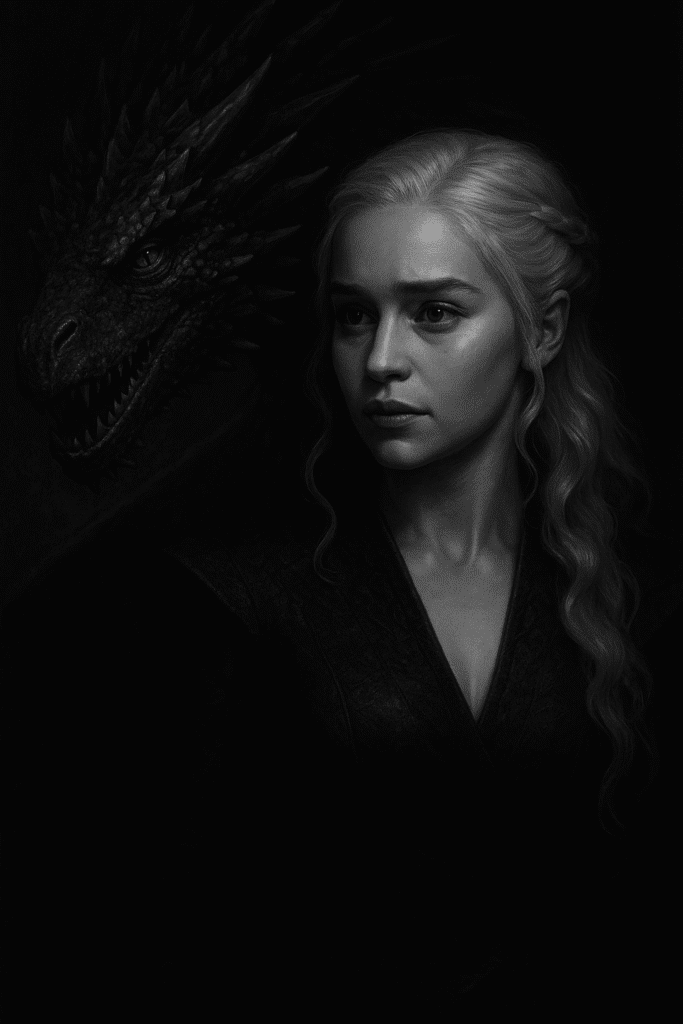 Daenerys with the Dragon Wallpapers Daenerys with Dragon – Dark elegance meets fiery strength.