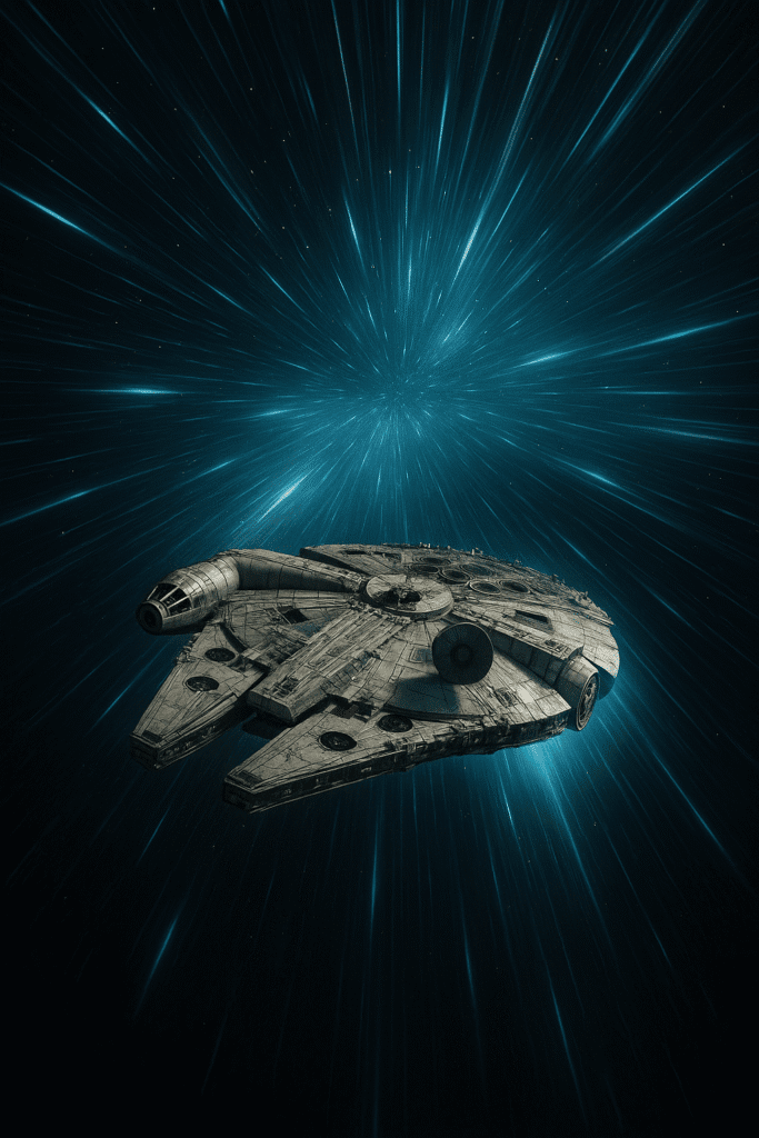 Millennium Falcon in Hyperspace Images Millennium Falcon in Hyperspace – Black fades into galactic light streaks.