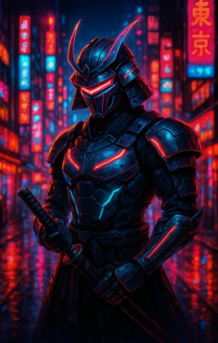 Futuristic vibes, neon colors, and a samurai in action — this wallpaper is perfect for cyberpunk anime fans. Free Download Anime Wallpaper