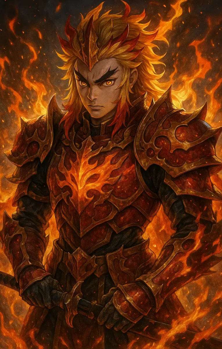 Demon Slayer-Inspired Hero in Flame Armor A fiery background and a fierce stare — this AI-generated wallpaper is a tribute to intense shonen action. Free Download Anime Wallpaper for Iphone Wallpaper and Lockscreen Wallpapers, and also Cool Wallpaper, Desktop Wallpaper, Black Wallpaper,